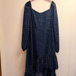 Elegant Blue Floral Women's Dress